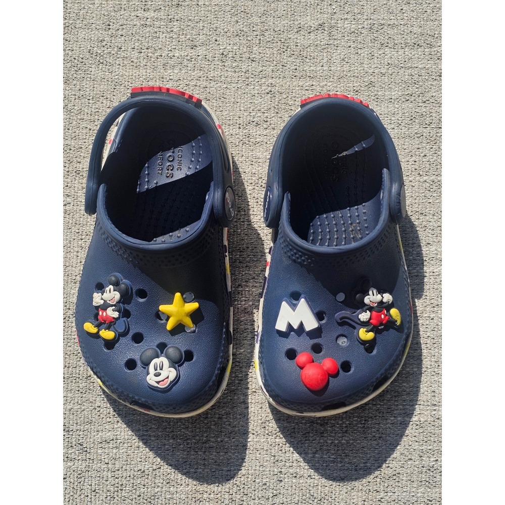 Crocs Kids Mickey Mouse Disney Navy Blue Clogs Size C7 Jibbitz Charms